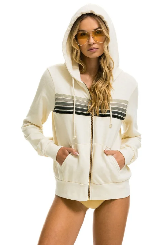 mens hoodie with unique fabric texture-5 STRIPE HOODIE - VINTAGE WHITE // GREY