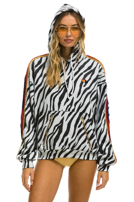 mens hoodie with high-tech materials-CLASSIC RELAXED PULLOVER HOODIE WITH ZIPPER POCKETS - ZEBRA