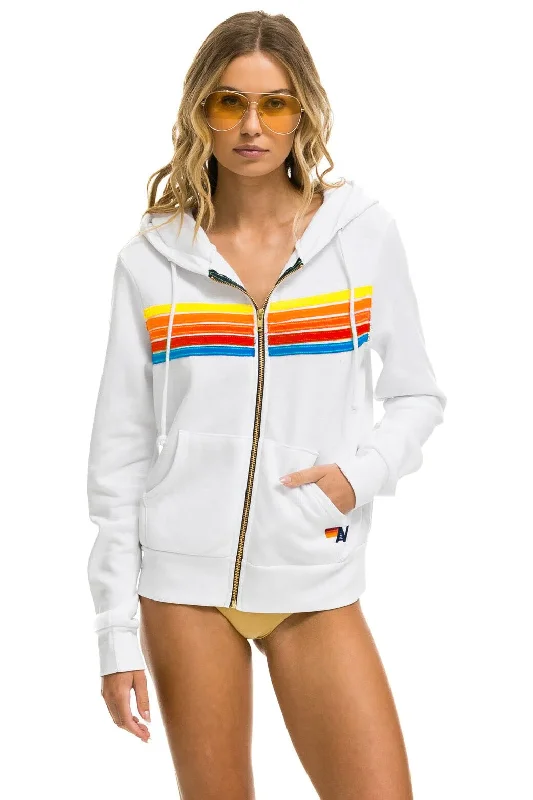 mens hoodie for trendy outdoor style-5 STRIPE HOODIE - WHITE // NEON RAINBOW