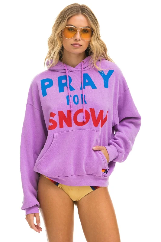 mens hoodie for trendy fit and style-PRAY FOR SNOW RELAXED PULLOVER HOODIE - NEON PURPLE