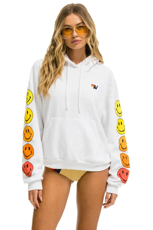 mens hoodie with contemporary fit-SMILEY SUNSET RELAXED PULLOVER HOODIE - WHITE