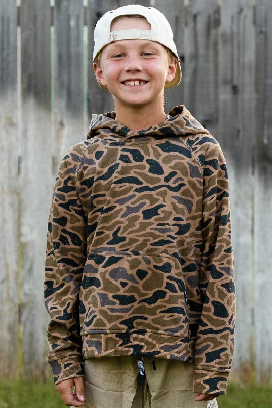 mens hoodie with functional zip details-Youth Fleece Hoodie - Gauge Camo