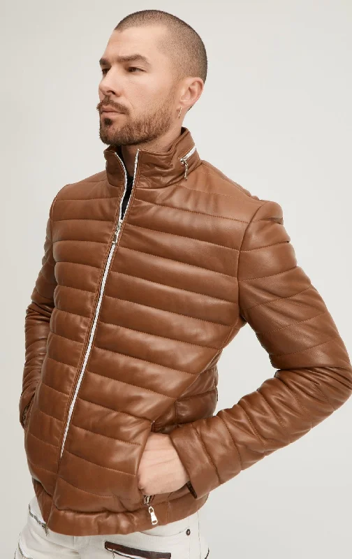 men's jackets with extra thermal layers-Lambskin Leather Puffer Jacket - Brown