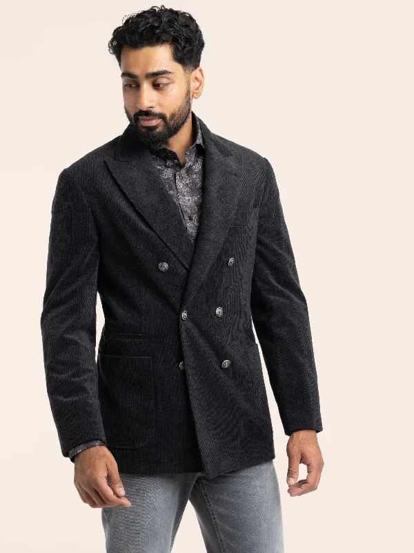 men's military-style winter jackets-Anthracite Grey Corduroy Sport Jacket