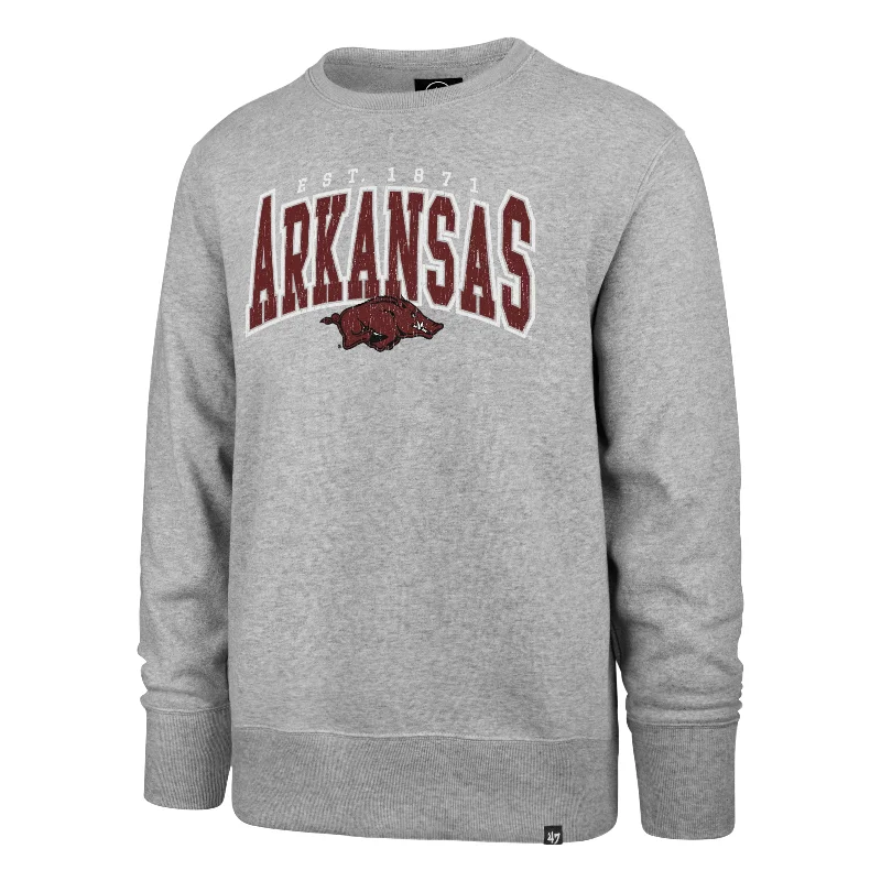 mens hoodie with a cool vibe-ARKANSAS RAZORBACKS VARSITY BLOCK '47 HEADLINE CREW