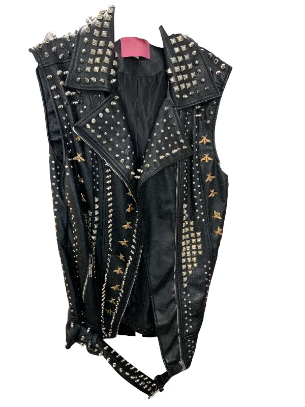 men's insulated winter jackets with hood-Azalea Wang Beehive Stud Faux Leather Vest L