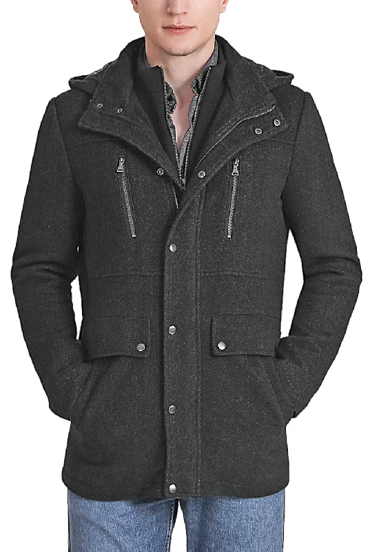 men's jackets with extra insulation for warmth-BGSD Men Adam Herringbone Wool Car Coat with Removable Bib