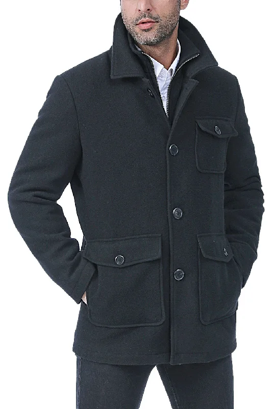 men's jackets for travel in cold climates-BGSD Men Calvin Wool Blend Car Coat with Removable Bib