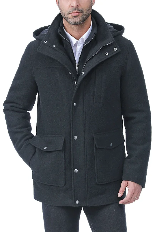 men's jackets for light rain showers-BGSD Men Kenneth Wool Blend Car Coat with Removable Bib