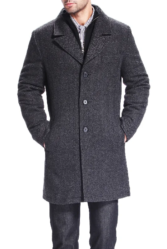 men's jackets with durable finish for outdoor adventures-BGSD Men Derek Herringbone Wool Blend Bibbed Walking Coat