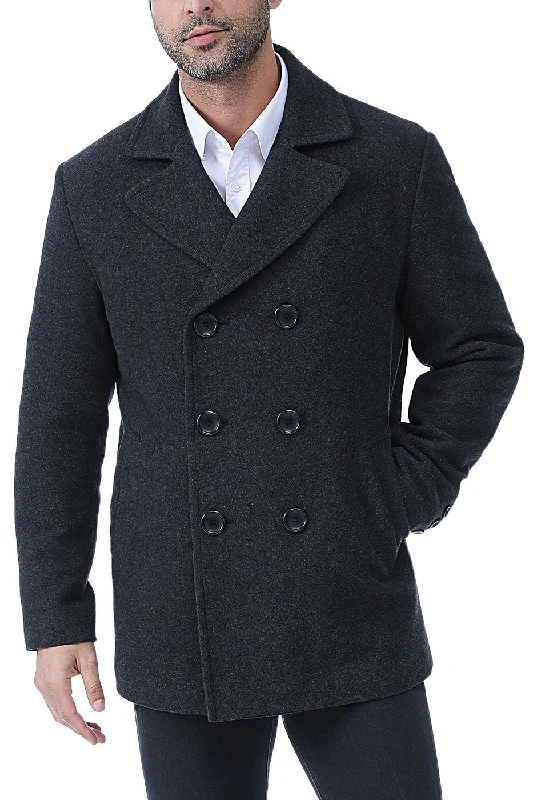 men's jackets for low temperatures-BGSD Men Hugh Wool Blend Pea Coat