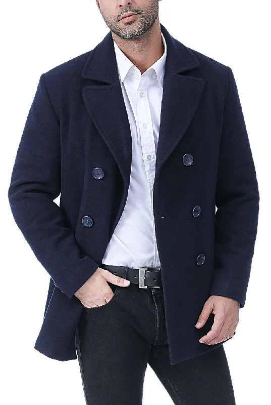 men's lightweight padded jackets-BGSD Men Hugh Wool Blend Pea Coat