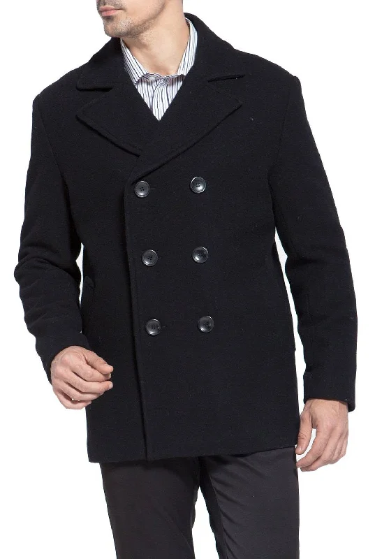 men's jackets with water-resistant fabric-BGSD Men Mark Classic Wool Blend Pea Coat