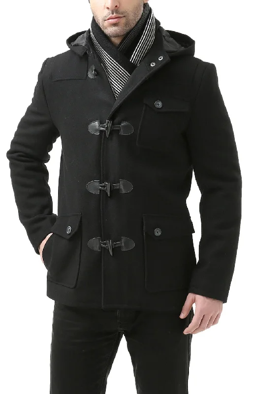 men's jackets with water-repellent outer layer-BGSD Men Nathan Wool Blend Patch Pocket Short Toggle Coat