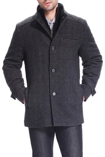 men's jackets with sleek urban style-BGSD Men Samuel Herringbone Wool Blend Bibbed Car Coat