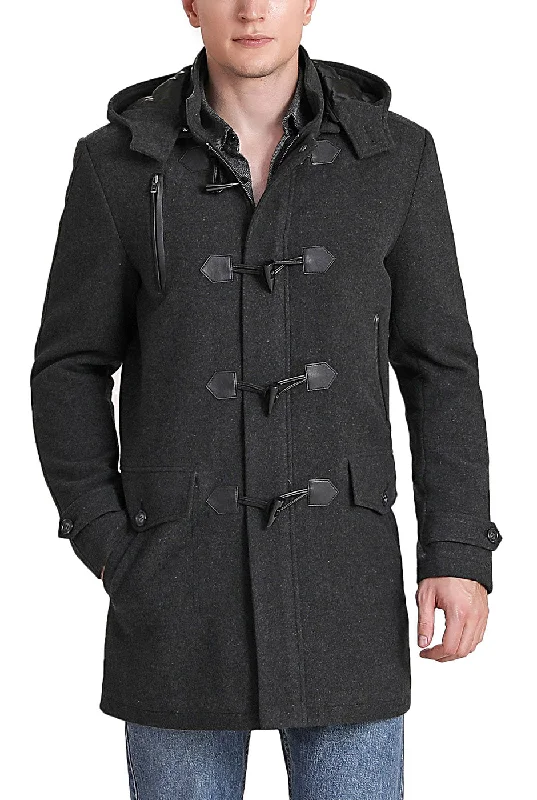 men's jackets with adjustable neck closures-BGSD Men Tyson Wool Blend Leather Trimmed Toggle Coat