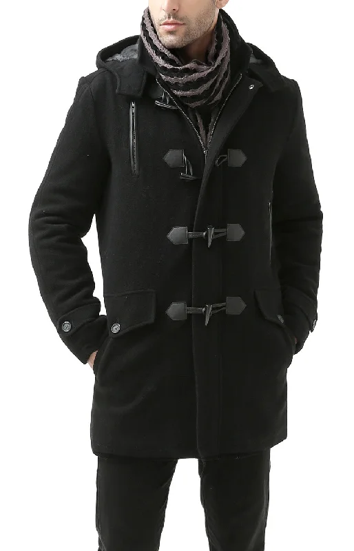 men's jackets for chilly fall days-BGSD Men Tyson Wool Blend Leather Trimmed Toggle Coat