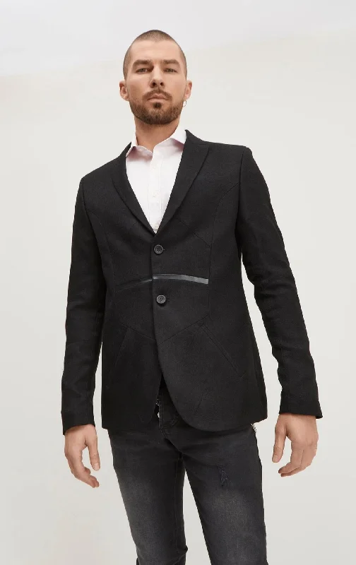 men's jackets for late fall days-Lightweight Geometric Blazer Black