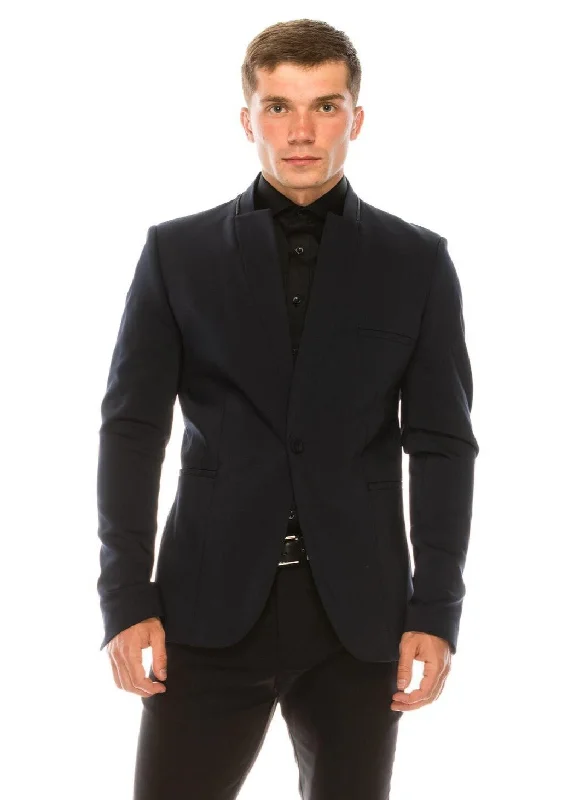 men's jackets with reinforced stitching for durability-Wrinkle Free Super Stretch Tech Zippered Blazer- Navy