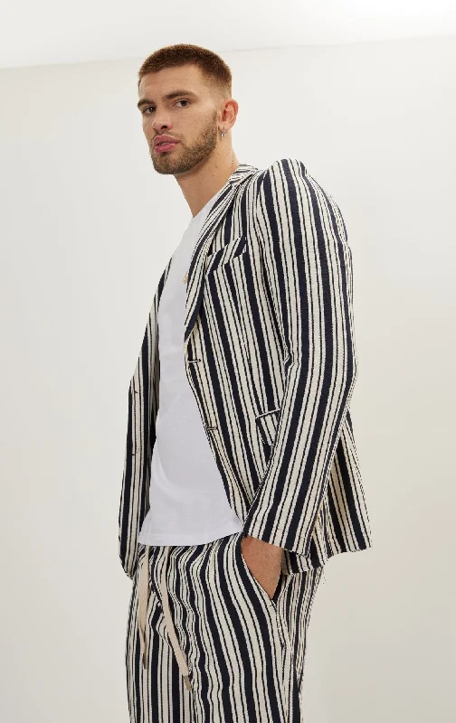 men's jackets with water-resistant lining-Miami Bold Striped Blazer - Navy