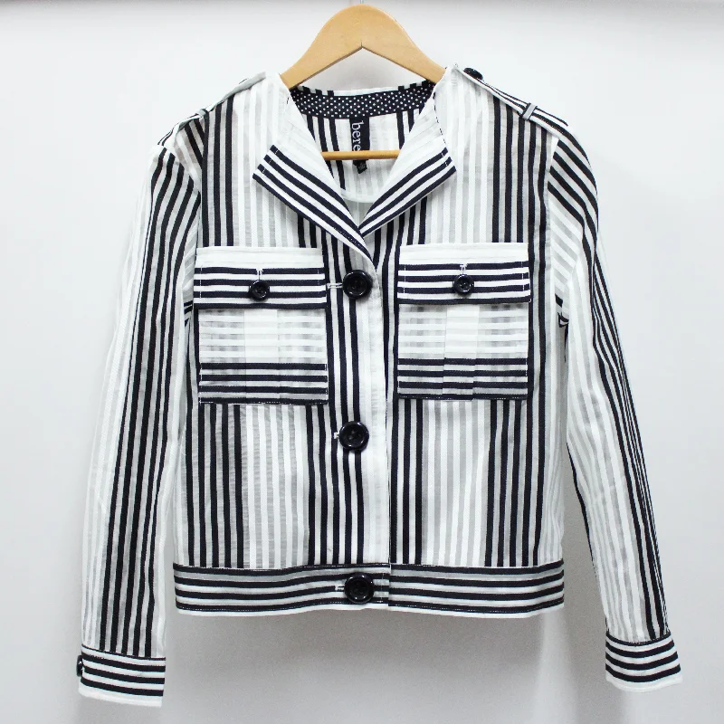 men's jackets for low temperatures-Bold Vertical Stripe Crop Jacket