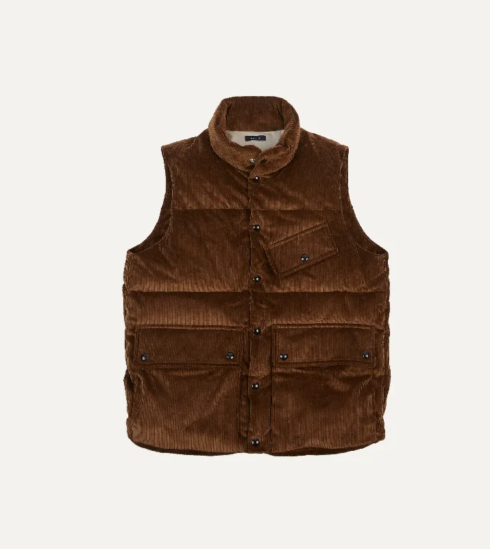 men's jackets with soft fleece and knit fabrics-Brown Corduroy Down Vest