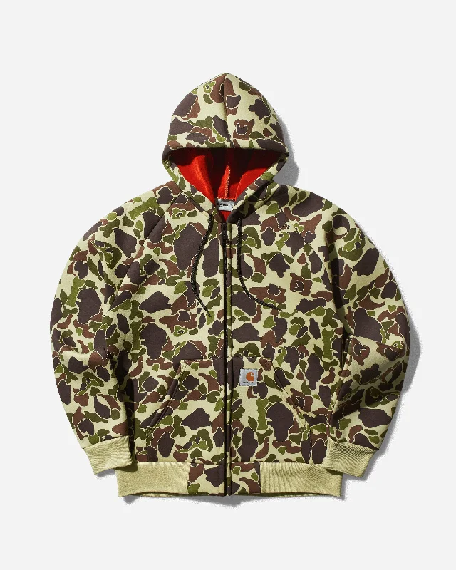 men's jackets for trekking and exploration-Men's Car-Lux Hooded Jacket Camo Duck Green / Turmeric