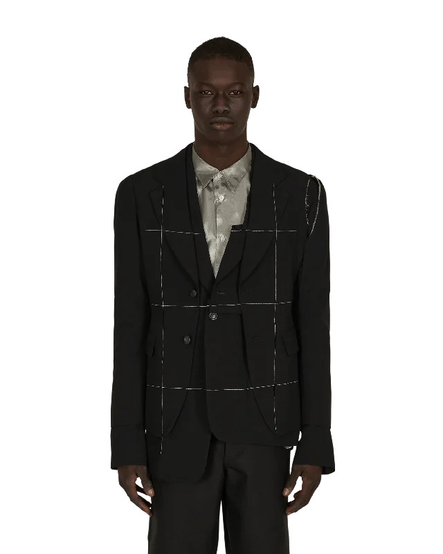 men's jackets with easy-to-store design-Deconstructed Blazer Black