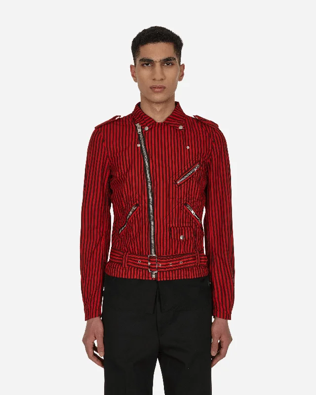 men's stylish fleece-lined jackets-Stripe Biker Jacket Red