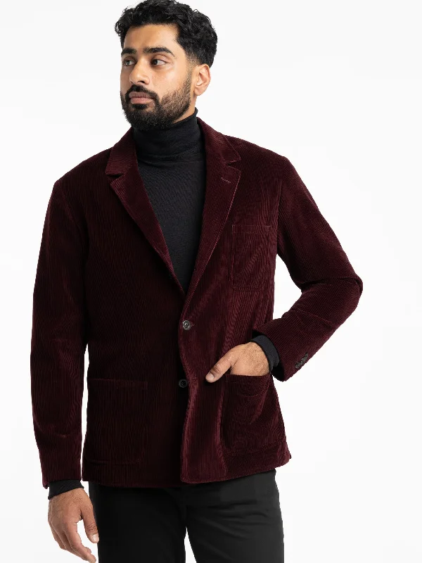 men's jackets for extreme cold climates-Dark Red Corduroy Sport Jacket