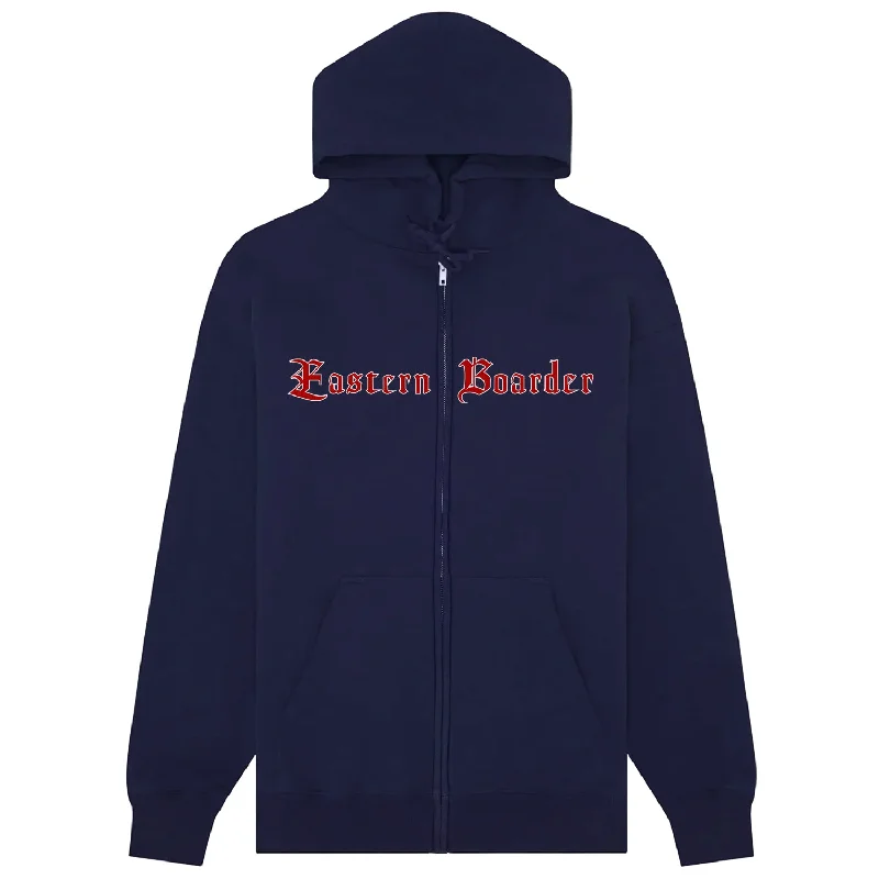 mens hoodie for stylish layering option-EasternBoarder Evil Strip Zip Hoode Navy