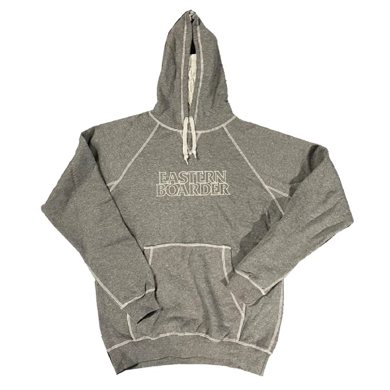 mens hoodie with layered style-EasternBoarder Stacked Logo Hoodie Gray/White