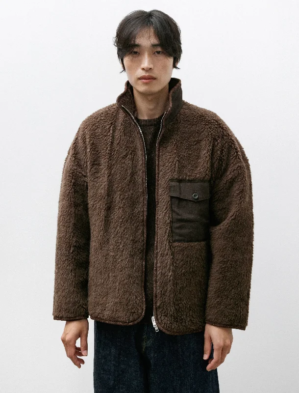 men's jackets with oversized fit-Fleece Jacket Organic Wool Fleece Undyed Brown