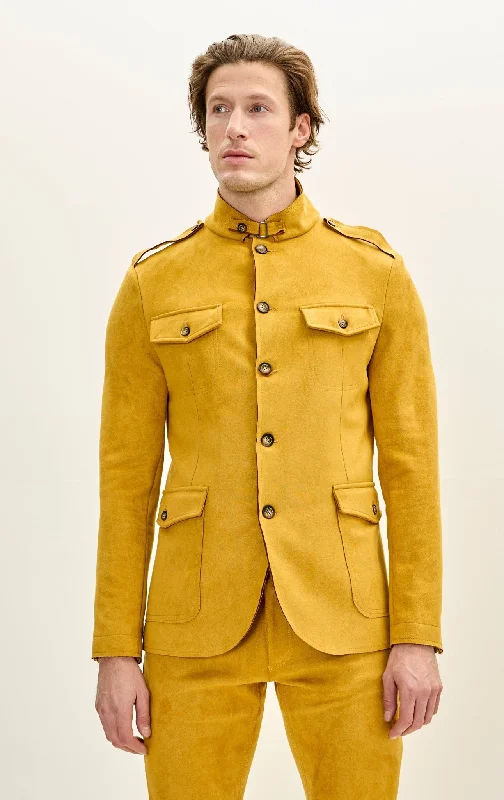 men's jackets for all-weather protection-Men's Microsuede Lightweight Safari Jacket - Mustard