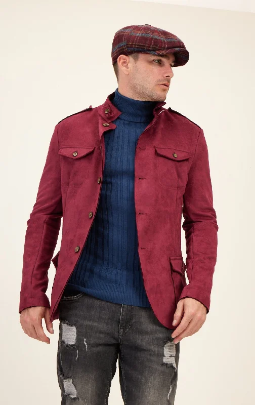 men's jackets with thermal fleece interior-Men's Microsuede Lightweight Safari Jacket - Wine