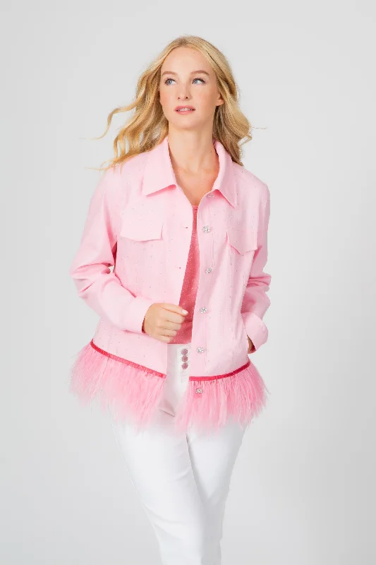 men's jackets with easy-to-wear zipper-Feathers & Crystals Jacket Pink