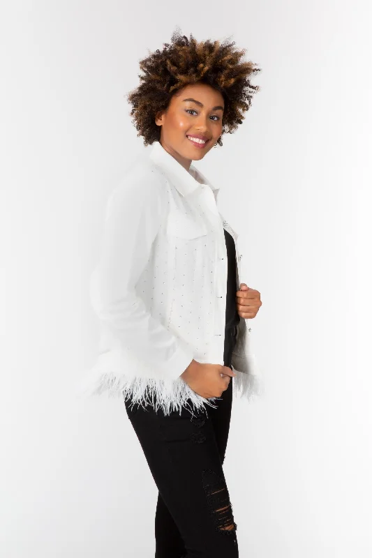 men's jackets with high-wind resistance-Feathers & Crystals Jacket White