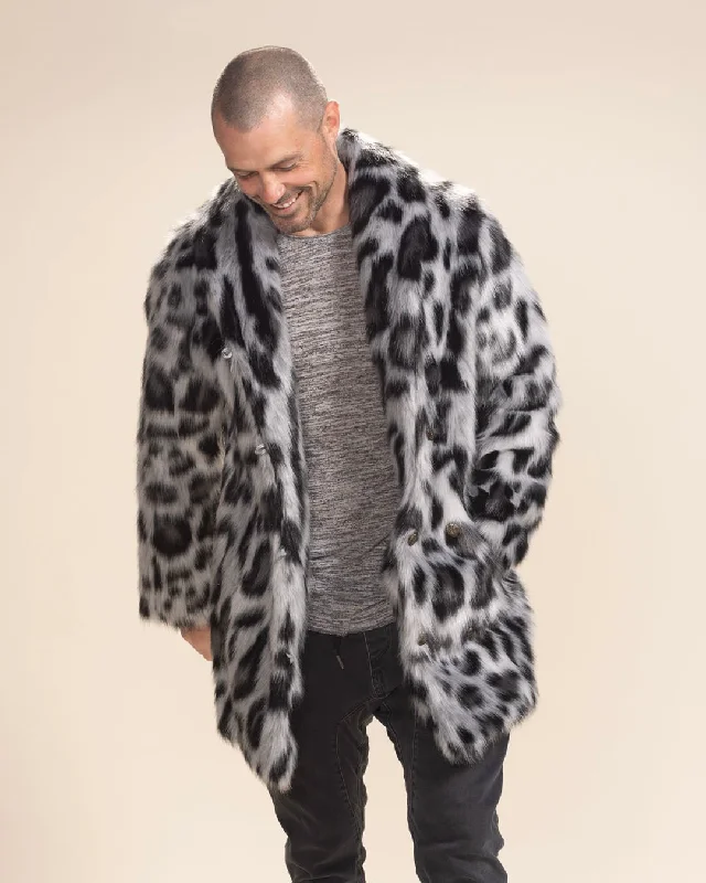 men's jackets with adjustable neck closures-Men's Faux Fur Coat | Himalayan Snow Leopard