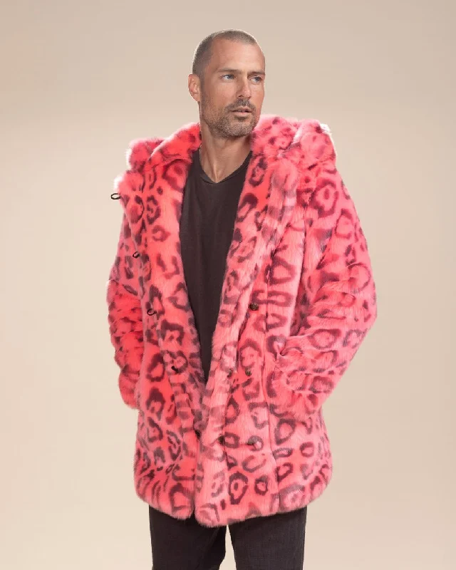 men's jackets for heavy-duty use-Classic Men's Faux Fur Coat | Hot Pink Leopard