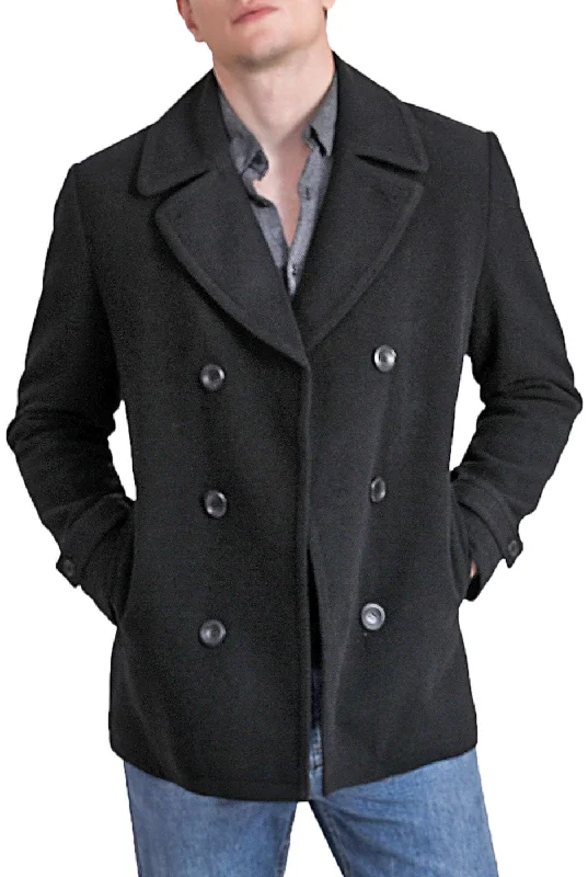 men's jackets with sleek modern design-Landing Leathers Men Navy Wool Blend Pea Coat