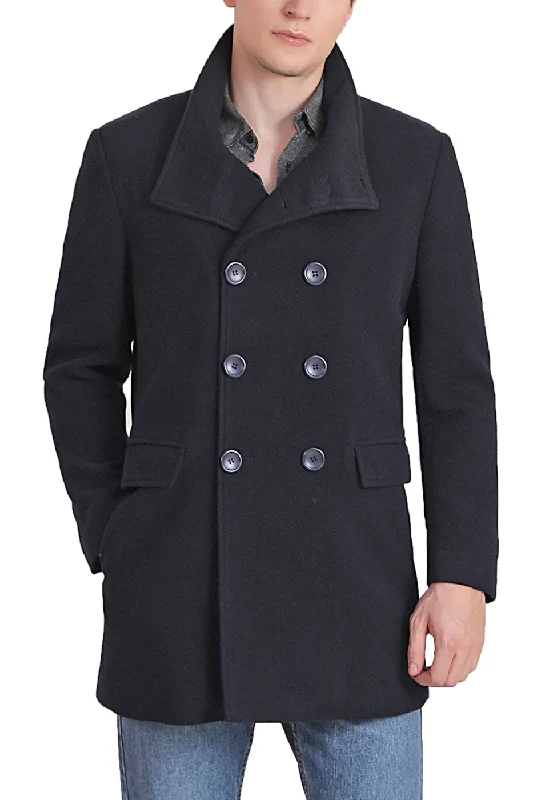 men's jackets for extreme weather conditions-Landing Leathers Men Wing Collar City Wool Blend Pea Coat