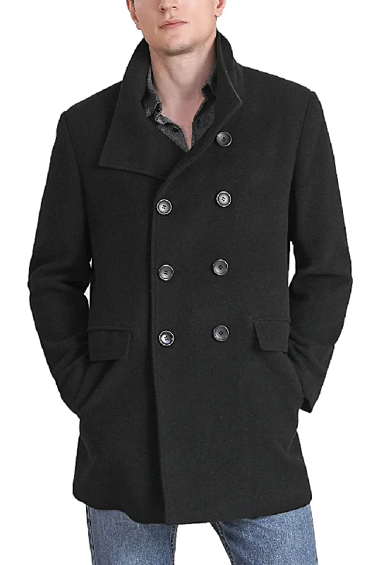 men's jackets with high-tech insulation-Landing Leathers Men Wing Collar City Wool Blend Pea Coat