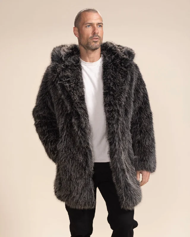 men's jackets with windproof protection-Hooded Men's Faux Fur Coat | Mackenzie River Wolf