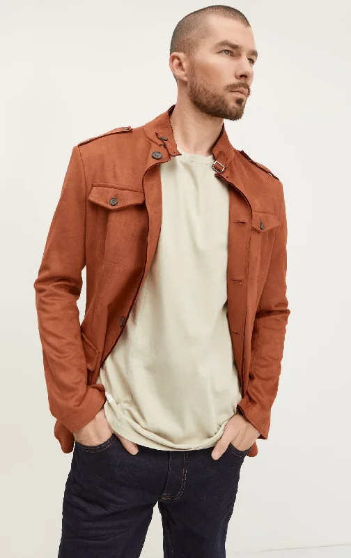 men's jackets with side zippers for ventilation-Men's Microsuede Lightweight Safari Jacket - Brick Red