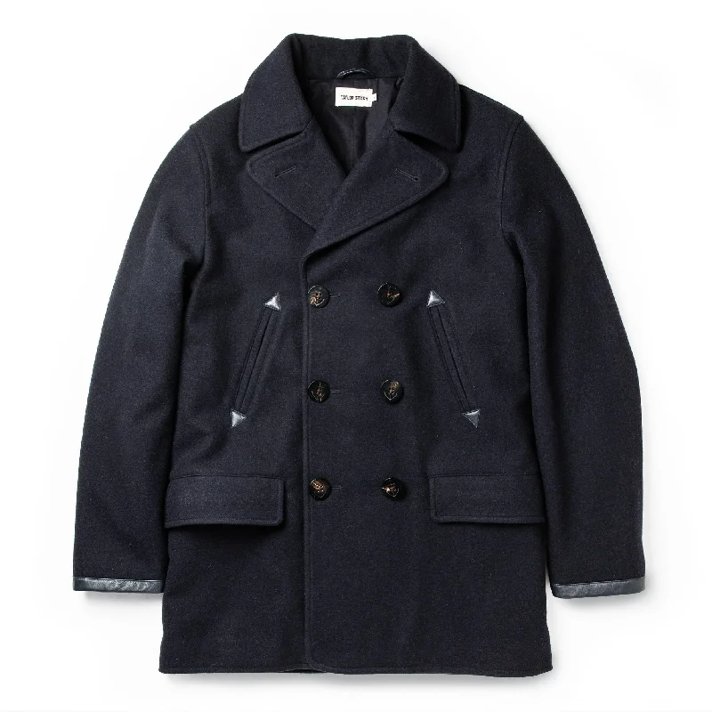 men's lightweight padded jackets-The Mendocino Peacoat in Navy Wool