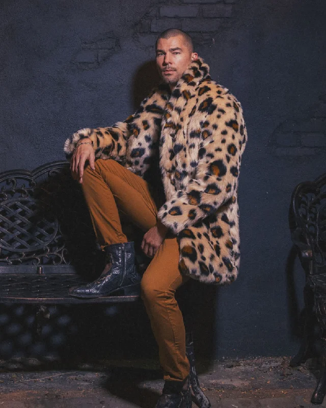 men's jackets with seamless construction-Men's Faux Fur Coat | Sinai Leopard