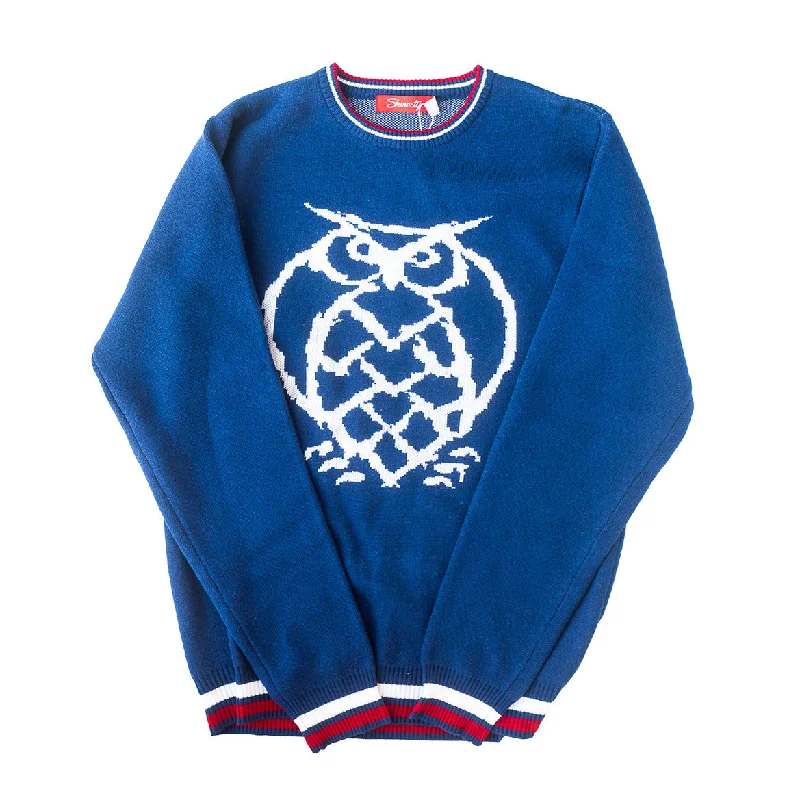 mens hoodie with layered style-Men's Knit Owl Sweater