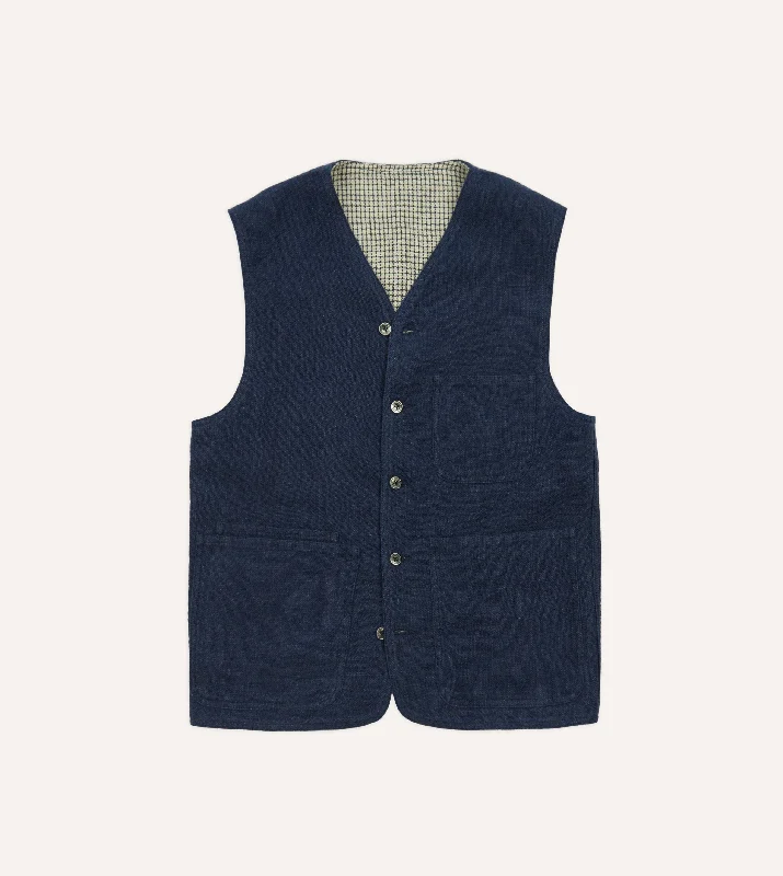 men's jackets for all-around wear-Navy Linen Utility Vest