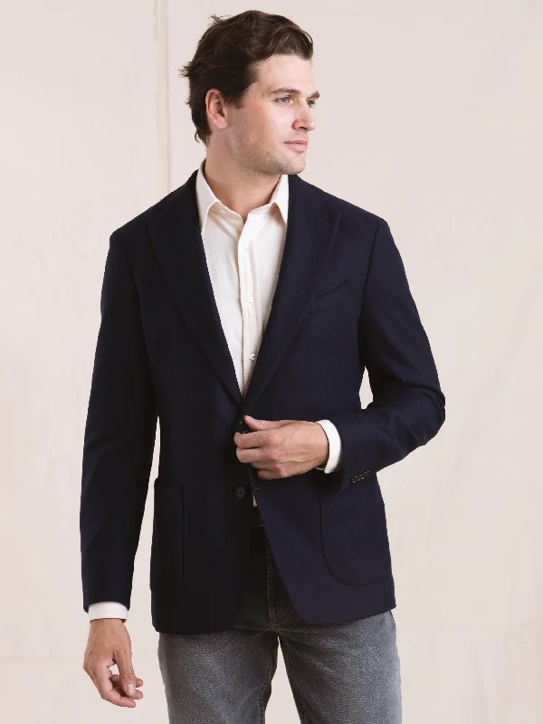 men's jackets with snap button pockets-Navy Wool-Blend Sport Jacket