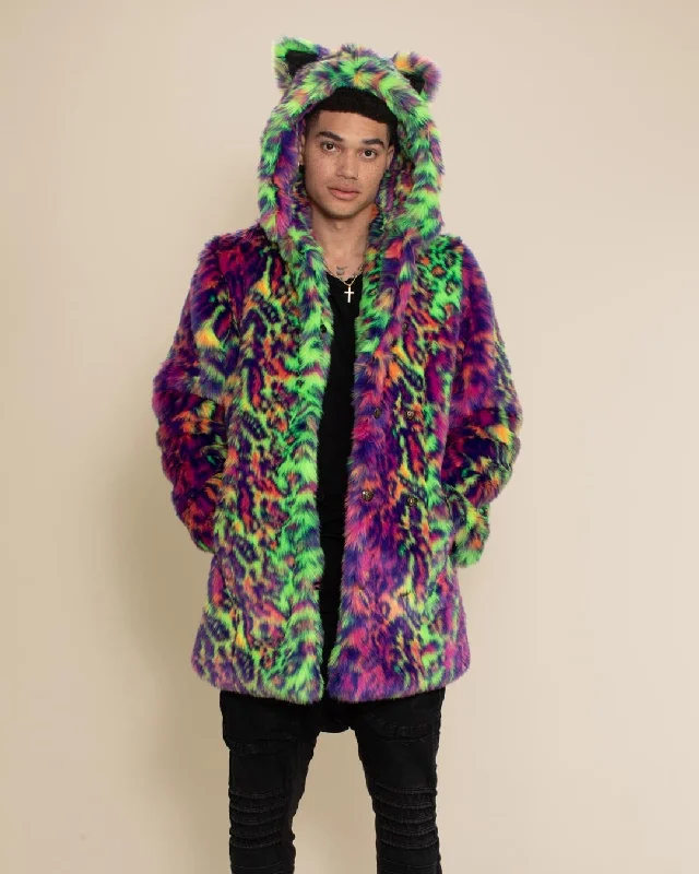 men's jackets for trekking and exploration-Classic Men's Faux Fur Coat | Neon Disco Cat